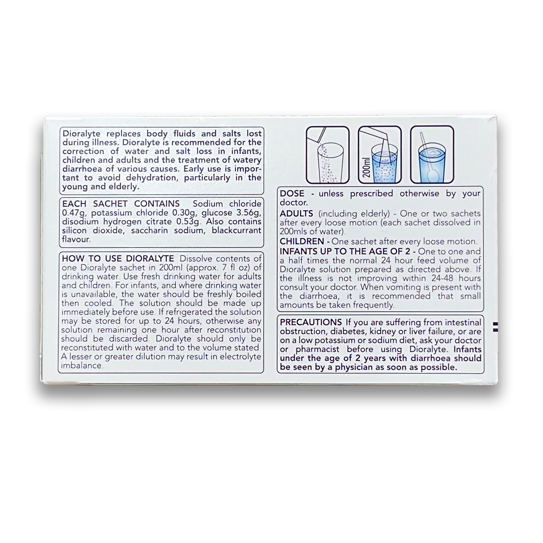 Dioralyte Blackcurrant Sachets.