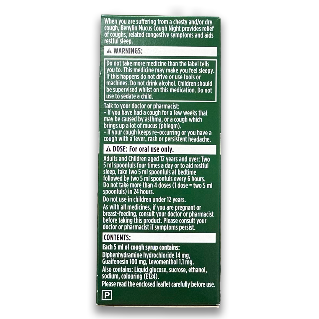 Benylin Mucus Cough Night Syrup.