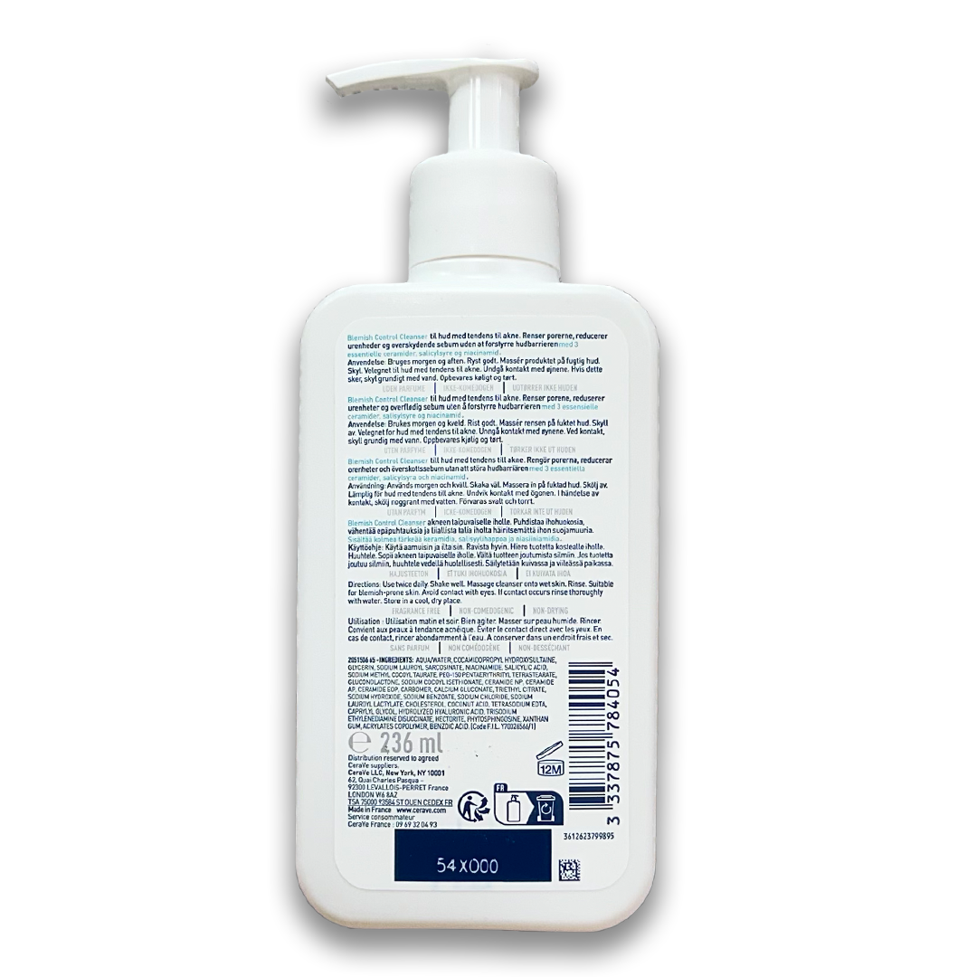 CeraVe Blemish Control Face Cleanser with 2% Salicylic Acid & Niacinamide.