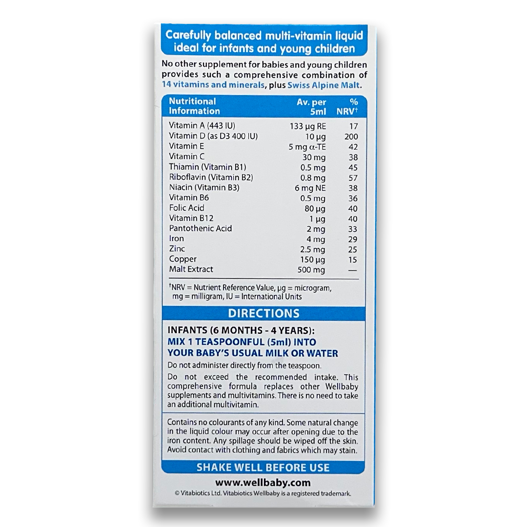 Vitabiotics Wellbaby Liquide Multivitaminé 6 Mois à 4 Ans 150 ml