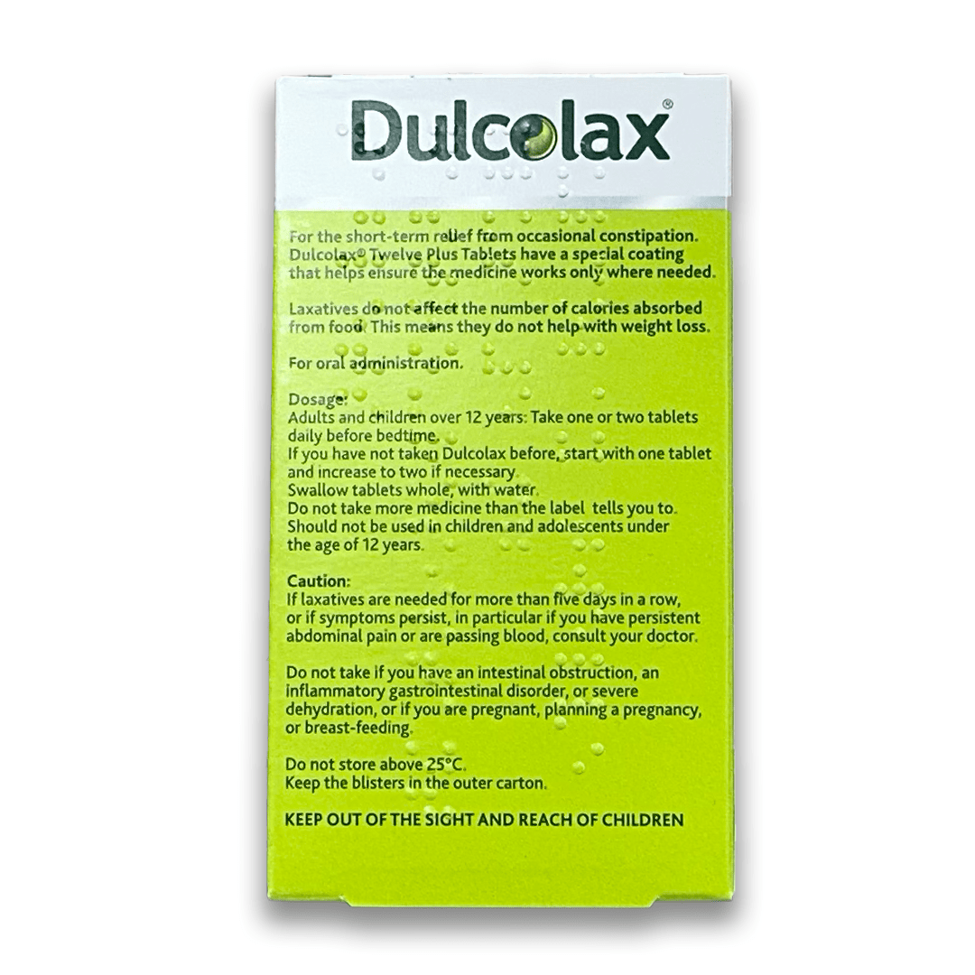 Dulcolax Twelve Plus 5mg G/R 100 Tablets - Rightangled