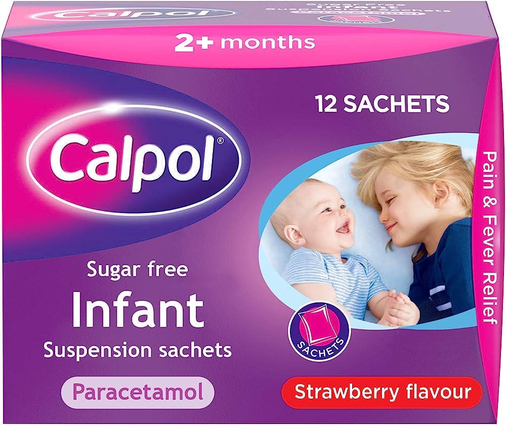 Calpol Sugar Free Infant Suspension Strawberry Flavour 2+ Months - 12 Sachets - Rightangled